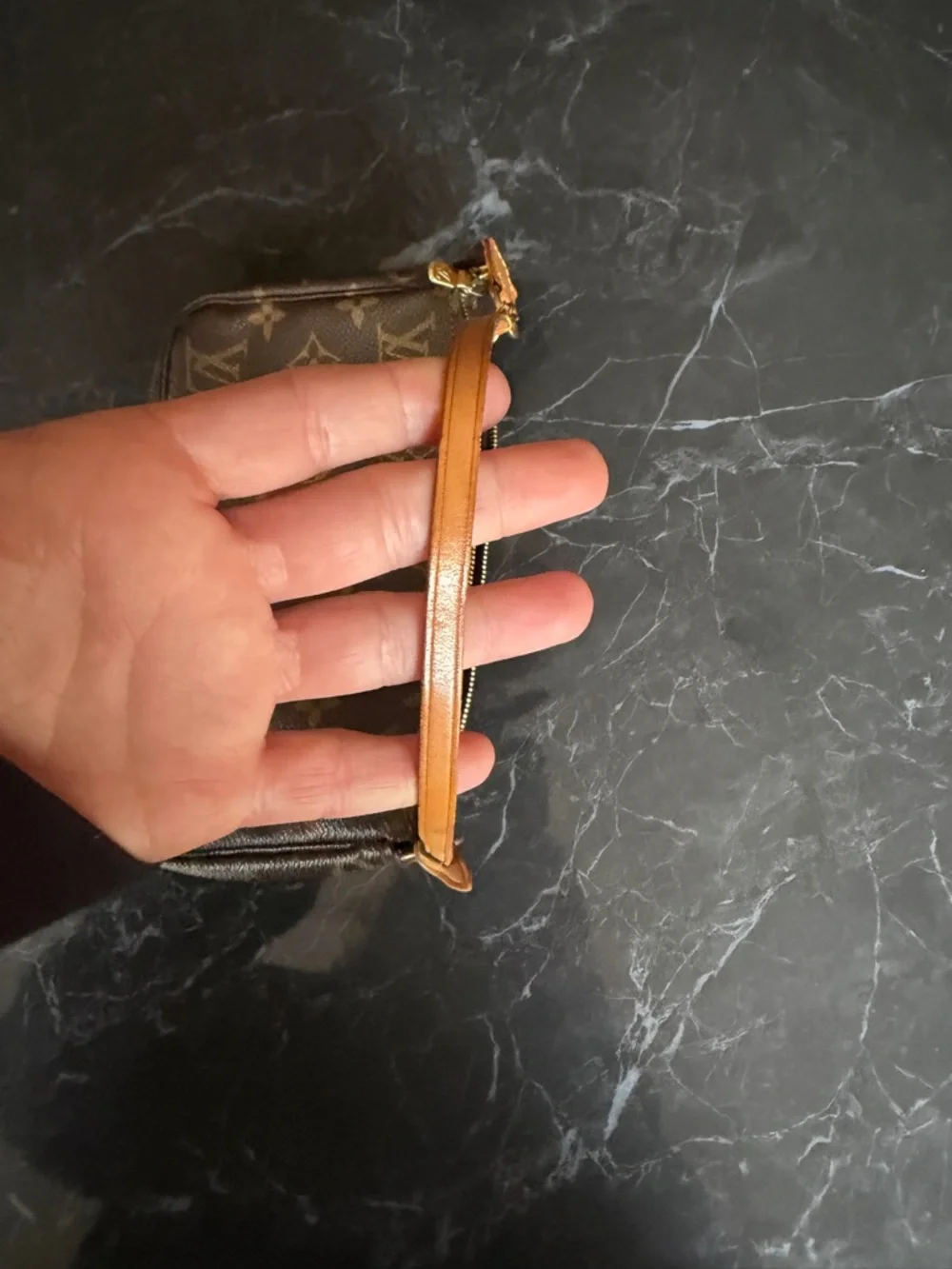 Louis Vuitton Monogram Canvas Mini Pochette with Tan Strap - Picture 2 of 12